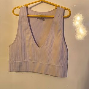 White Cropped Plunge Tank Top